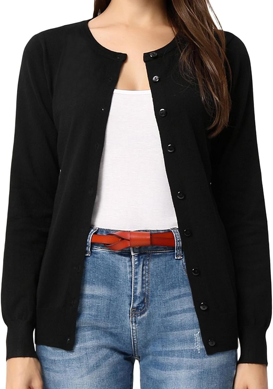 GRACE KARIN Women’s Long Sleeve Button Down Crew Neck Classic Sweater Knit Cardigan