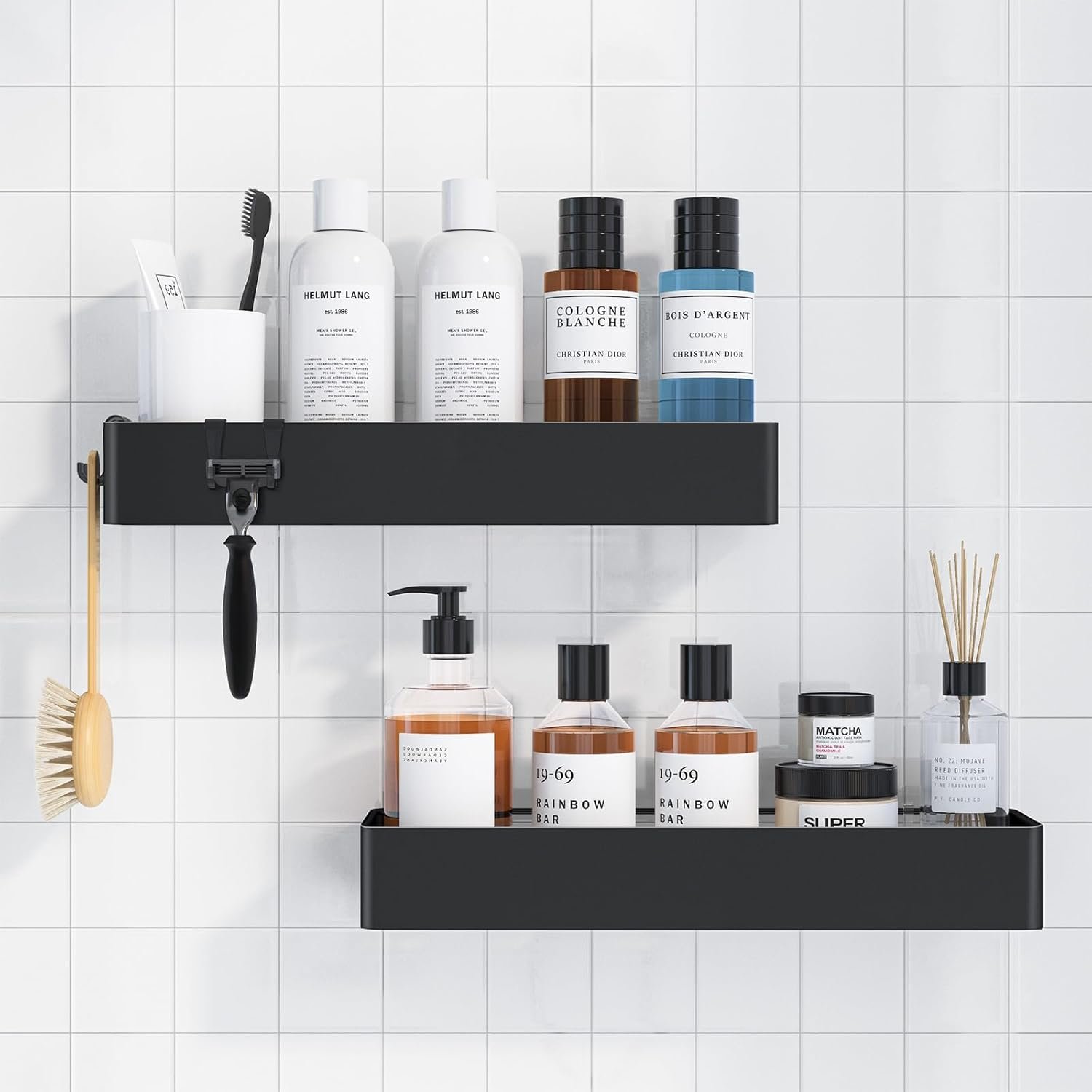 Kitsure Shower Caddy – 2 Pack Adhesive Shower Organizer, Rustproof Metal Shelves, No-Drill Bathroom Organizers and Storage, Black, XX-Large