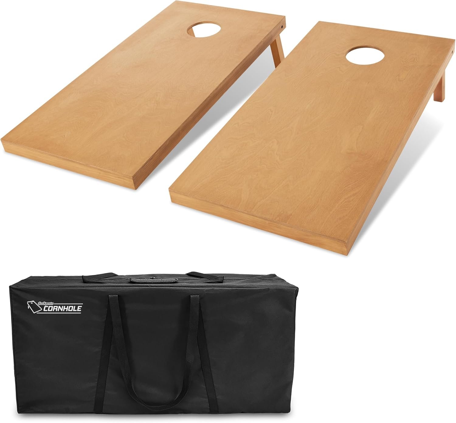 GoSports 4 ft x 2 ft Regulation Size Wooden Cornhole Boards Set with Light Brown Finish – Includes Carrying Case (Choose Your Colors)