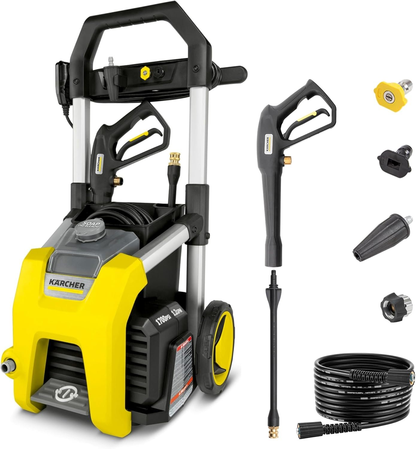 Kärcher Pressure Washer K1700, CETA Certified, 3 Spray Nozzles, Detergent Tank, for Cars, Driveways, Siding, Patios, 1.2 max. GPM