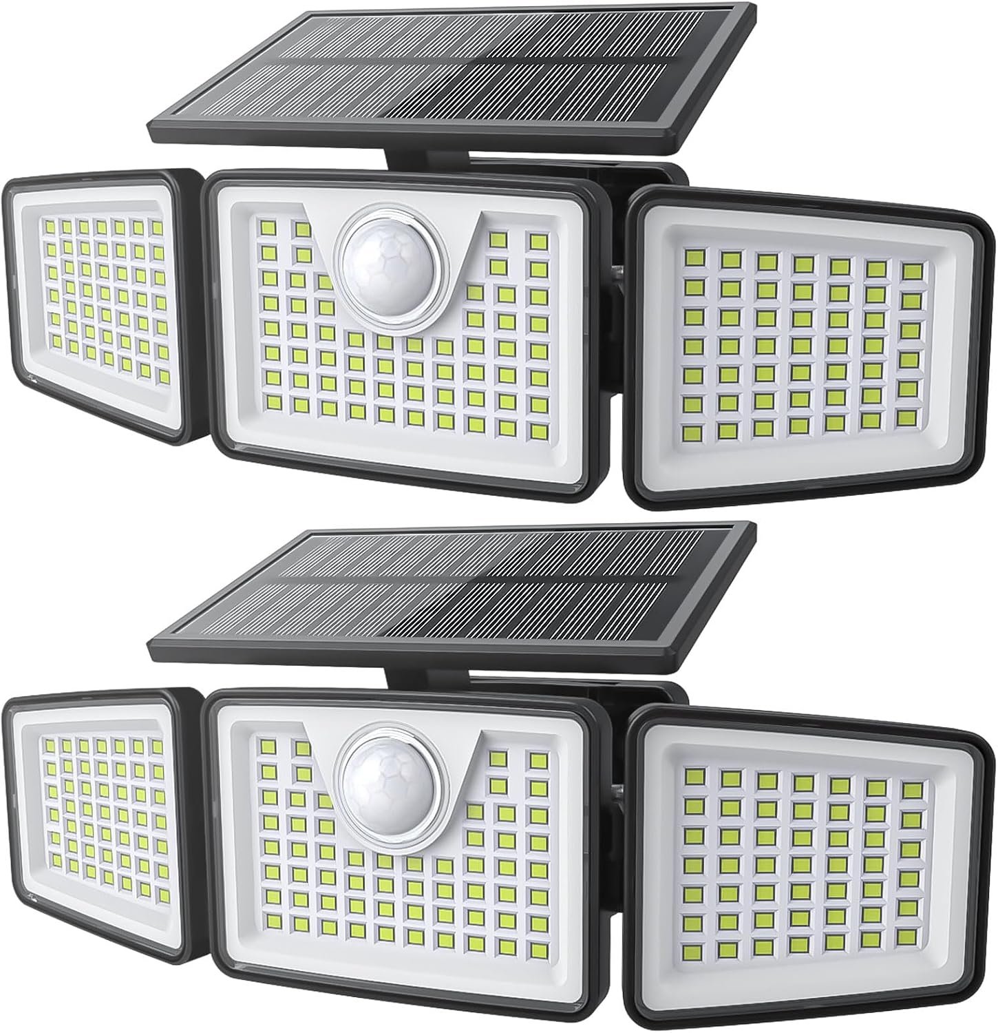 daphino 2500LM Solar Lights Outdoor with Motion Sensor,3 Head 270° Wide Angle Street Area Lights, IP65 Waterproof Security Lighting with 3 Modes(Non-Remote,2 Pcs)